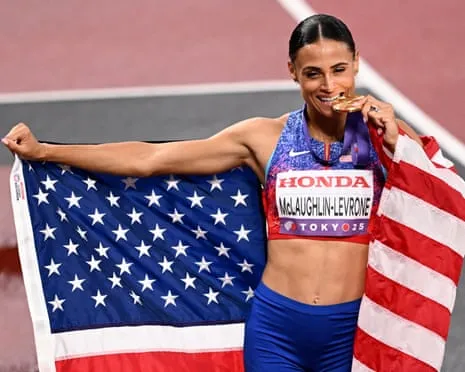The American sprinter posts fastest women’s 400m in 40 years to secure gold medal